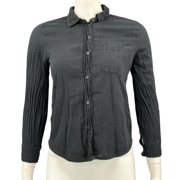 Everlane Top Womens 0 Black Button Up 3/4 Sleeves 100% Cotton Capsule Neutral - Picture 1 of 7